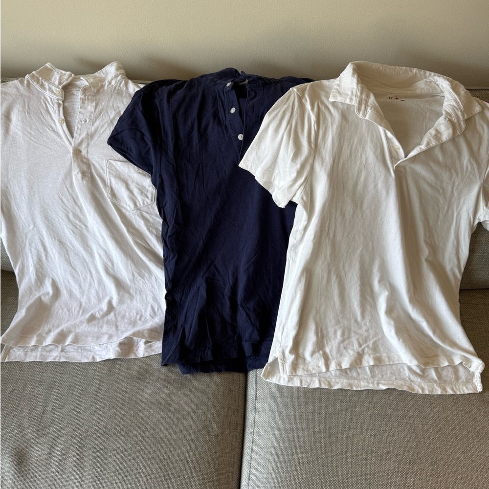 J. Crew White and Navy Casual Button Down Polos Set of 3